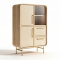 Buffet en bois clair avec portes en verre et tiroirs dimensions 100 x 60 x 140cm