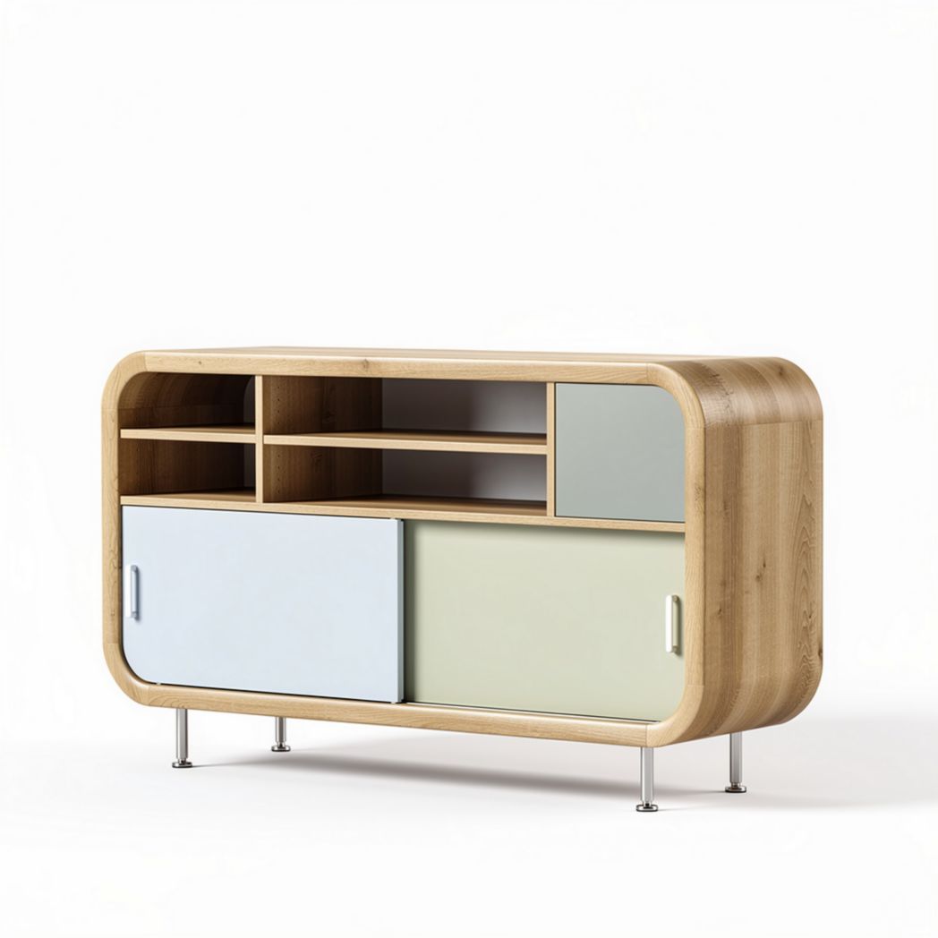 Buffet en bois de hêtre avec portes en verre coloré 120 x 40 x 75cm