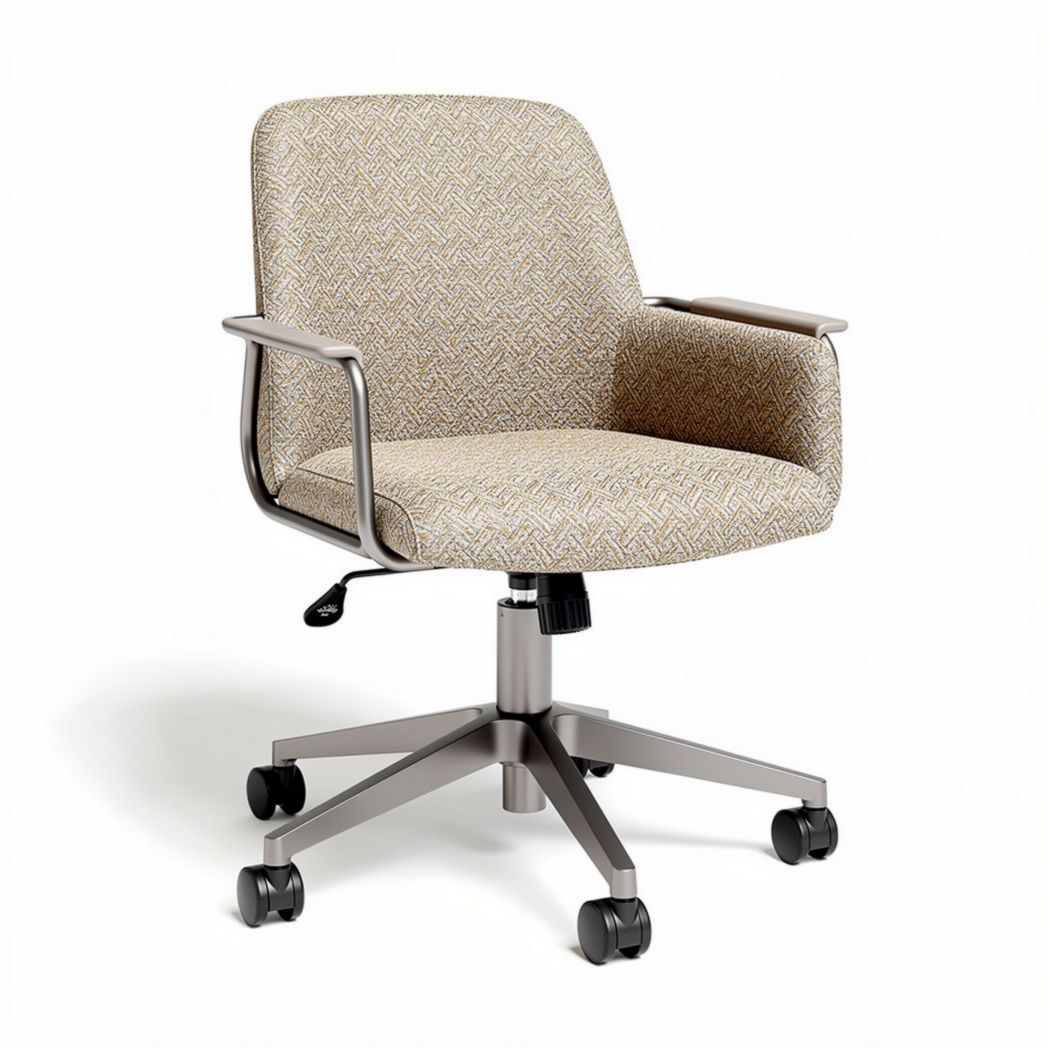 Chaise de bureau en tissu beige avec accoudoirs et roulettes 60 x 60 x 85cm