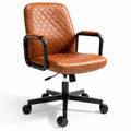 Chaise de bureau réglable en cuir marron avec accoudoirs et roulettes 65 x 60 x 90cm