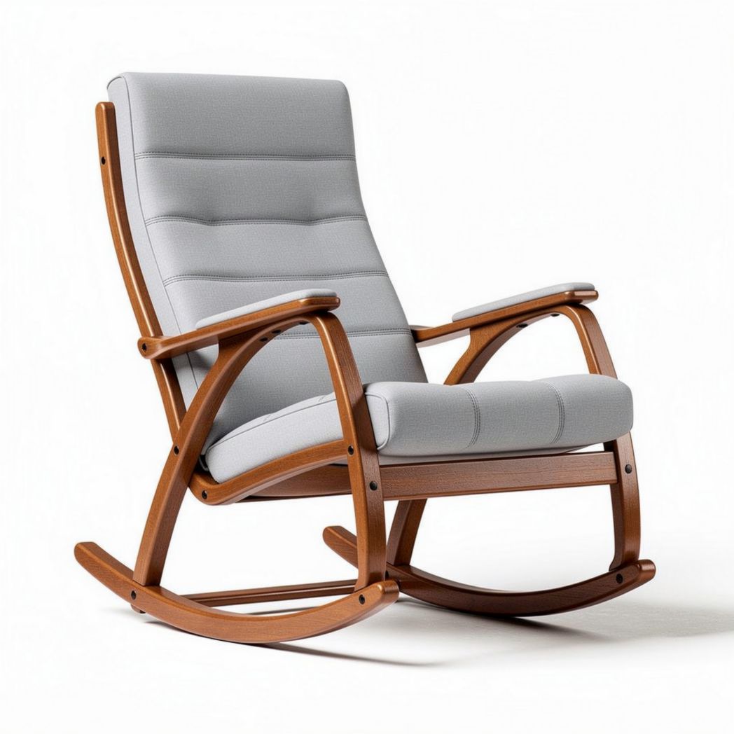 Chaise berçante en bois avec rembourrage gris dimensions 80 x 65 x 100cm