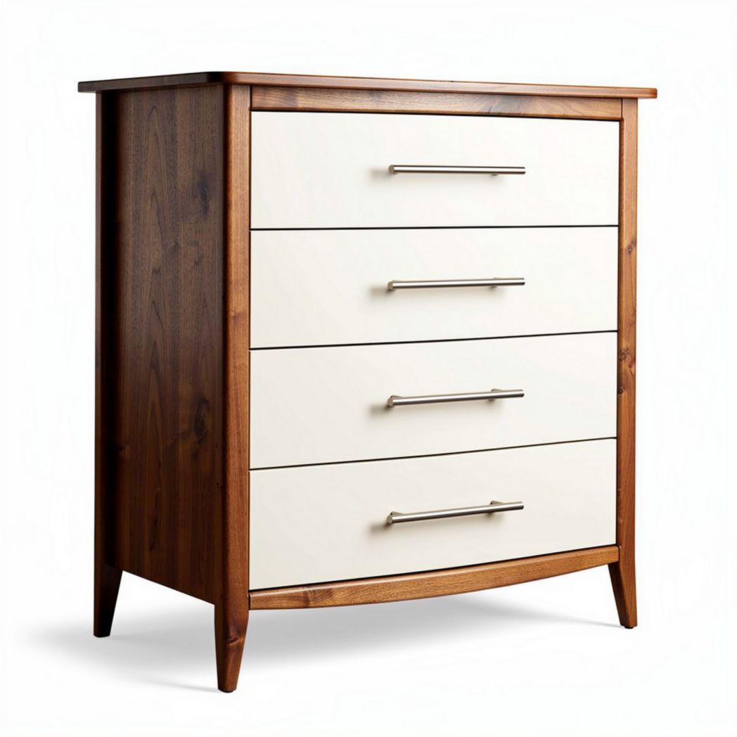 Commode en bois avec quatre tiroirs blanc et chêne massif dimensions 80 x 45 x 100cm