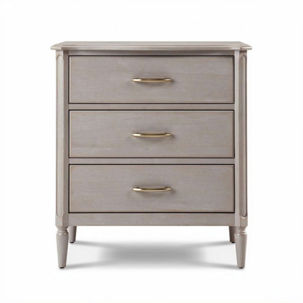 Commode en bois gris avec trois tiroirs de rangement dimensions 50 x 40 x 70cm