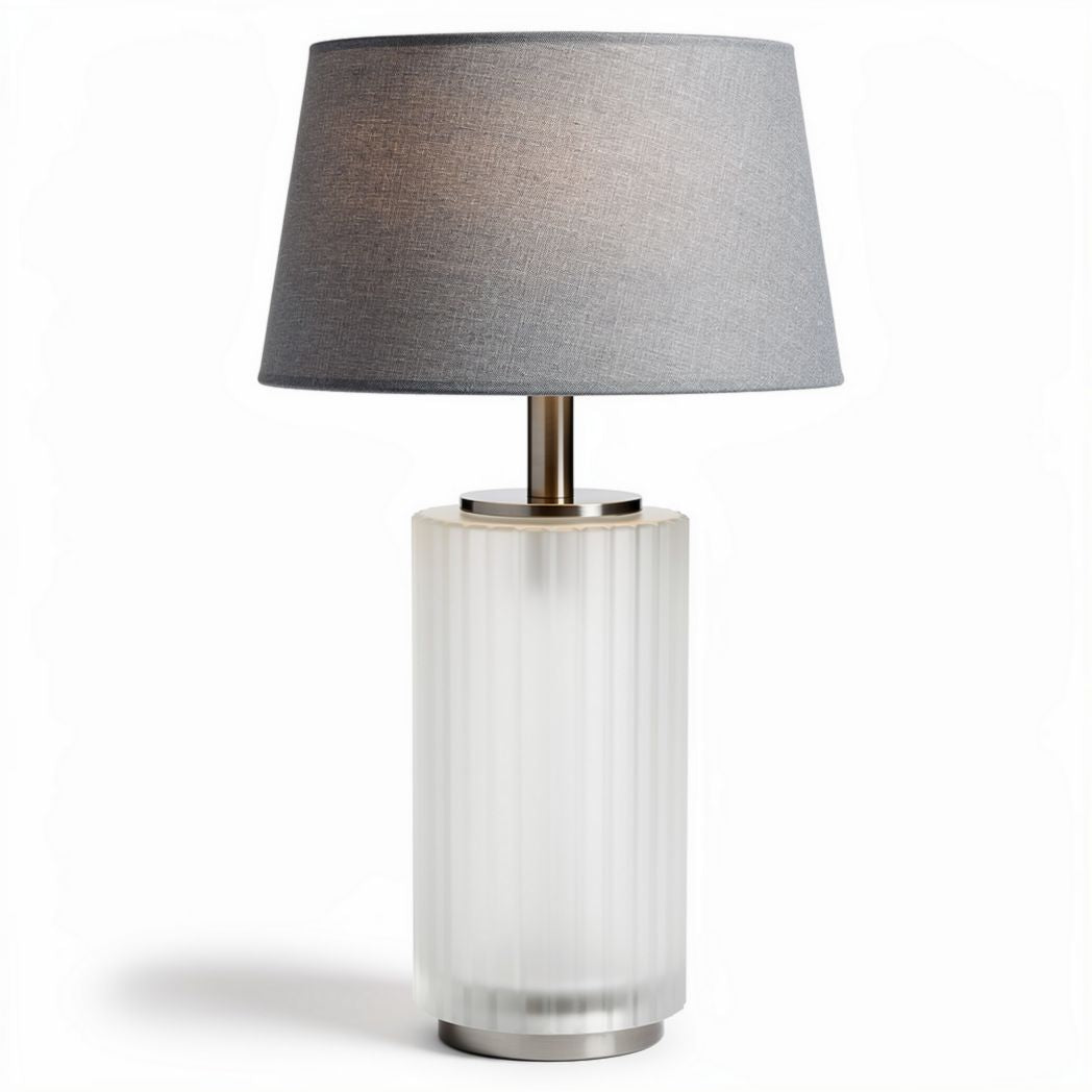 lampe de table en verre dépoli avec abat-jour en tissu gris 20 x 20 x 40cm